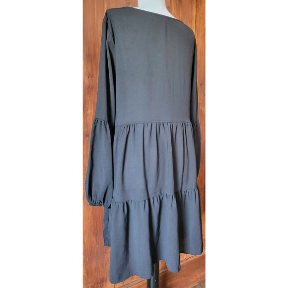 Roly Poly Women L Black Empire Waist Dress Balloon Sleeve Tiered Hem RP10853 - Picture 9 of 11